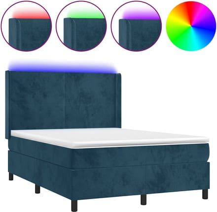 vidaXL - Boxspring - met - matras - en - LED - fluweel - donkerblauw - 140x200 - cm