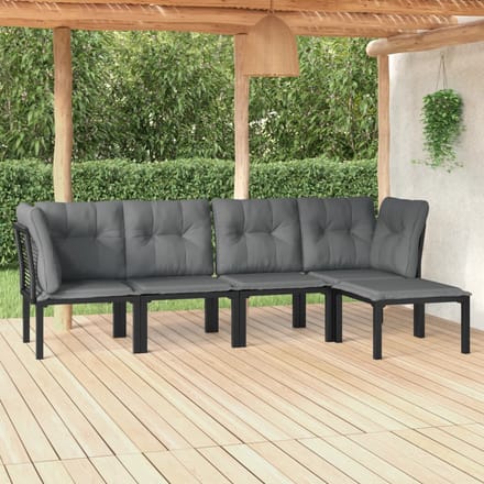 vidaXL - 5-delige - Loungeset - poly - rattan - zwart - en - grijs
