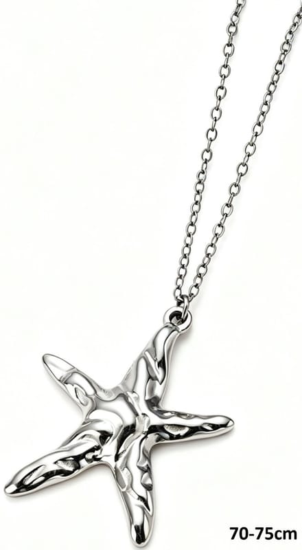 Ketting - RVS - zeester - zilverkleurig - 70-75 cm