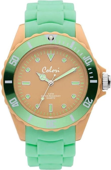 Colori Colour Combo 5 COL372 Horloge - Siliconen Band - Ø 44 mm - Mint Groen / Beige