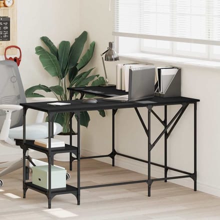 vidaXL - Bureau - 139x139x75 - cm - bewerkt - hout - zwart