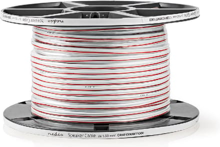 HQ-Power Luidsprekerkabel, OFC, 2 x 1.50 mm², 100 m, wit, perfect voor geluidsoverdracht
