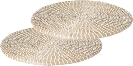 Secret de Gourmet Tafel Placemat - Set van 4x stuks - zeegras - wit - D35 cm - extra dik