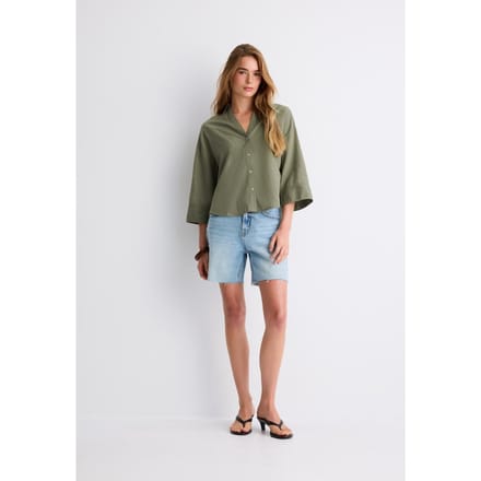 Stradivarius Kimonomouw overhemd linnenlook  Kaki S
