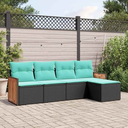 vidaXL - 5-delige - tuinbankset - met - kussens - van - zwart - polyrotan