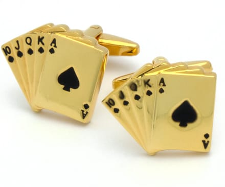 Manchetknopen - Kaarten Royal Flush Schoppen Goud
