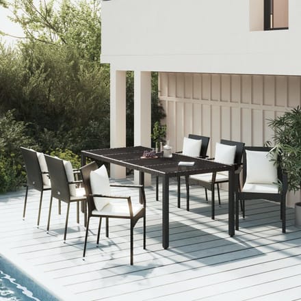 vidaXL - 7-delige - Tuinset - met - kussens - poly - rattan - zwart