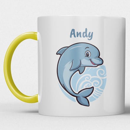 kindermok/kinderbeker | gepersonaliseerd met naam | met dolfijn | geel | Schattige illustraties