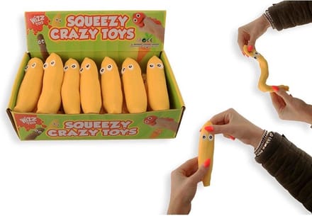 Banaan stressbal met gezicht - 14 cm lang - Fidget Toy - 1 doos van 14 stuks