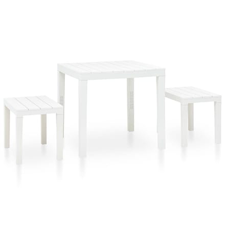 vidaXL - Tuintafel - met - 2 - banken - kunststof - wit