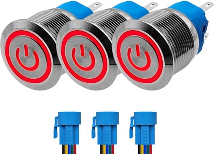 ProRide Drukschakelaar ON-OFF 220V - 22mm Metaal - Waterdicht - LED Rood - Met Kabels - 3 stuks