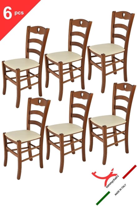 Tommychairs Cuore - Eetkamerstoelen - Set van 6 - Licht Walnoot - Kunstleer & Hout
