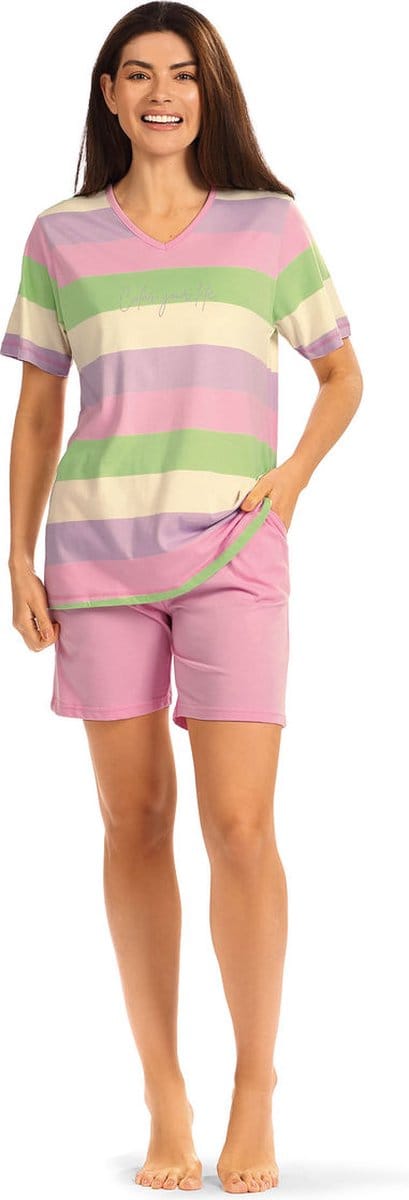 Comtessa shortama vrolijke strepen - Roze - Maat - 42