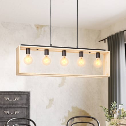 EGLO Famborough - Hanglamp - E27 - 100 cm - Zwart/Hout