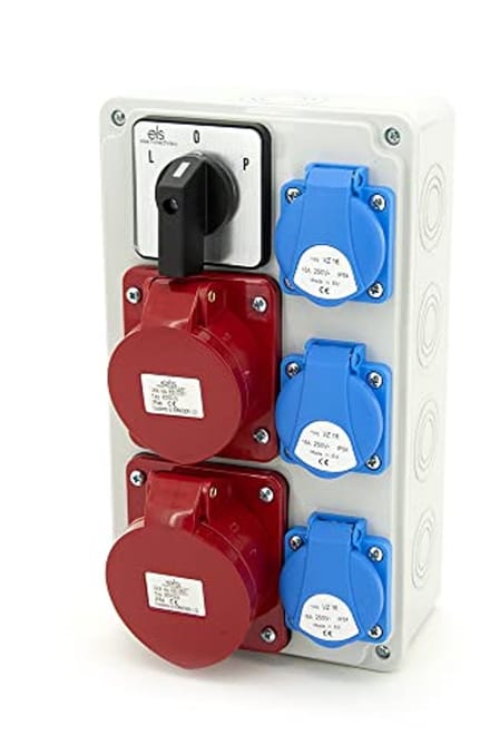 Stopcontactverdeler Wandverdeler Schuko 3x 230V en 2x CEE 16A met Schakelaar IP44