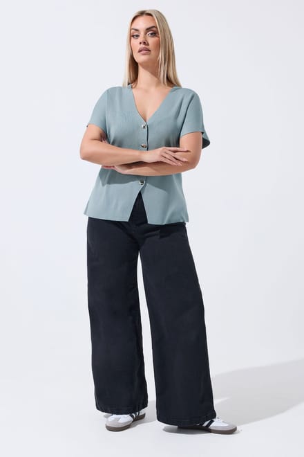 Limited Collection Blauwe Gebreide Top Met Korte Mouwen Size 58-60