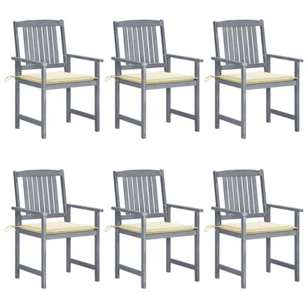 vidaXL - Tuinstoelen - 6 - st - met - kussens - massief - acaciahout - grijs
