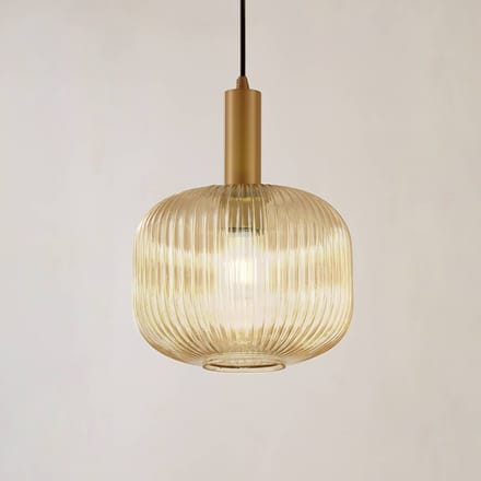 Lindby - hanglamp - 1licht - Glas, metaal - H: 8.5 cm - E27 - amber, goud