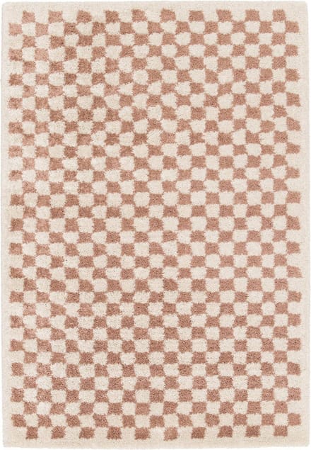 sweeek - Oud roze en crème shaggy tapijt