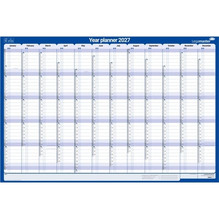 Jaarplanner 2027 Legamaster 1 persoon 90x60cm horizontaal gelamineerd Engelstalig