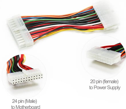 ATX 24-pins (m) - ATX 20-pins (v) voedingskabel - 0,15 meter
