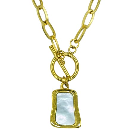 Goudkleurige Stalen Ketting met Brede Schakel & Parelmoer Hanger