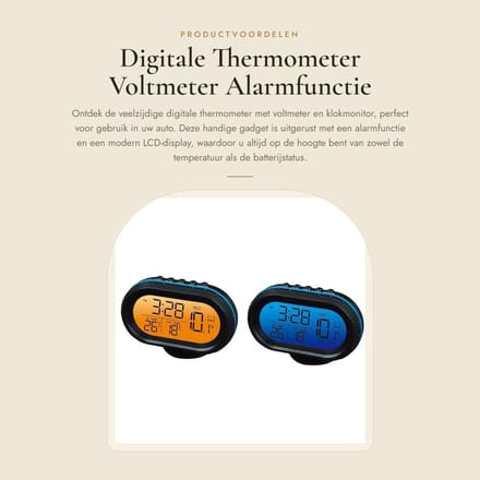 Dailygoods - Digitale Thermometer - Voltmeter - Alarmfunctie - LCD Display - Buiten Sensor - Temperatuurweergave Celsius Fahrenheit - Geschikt voor Auto
