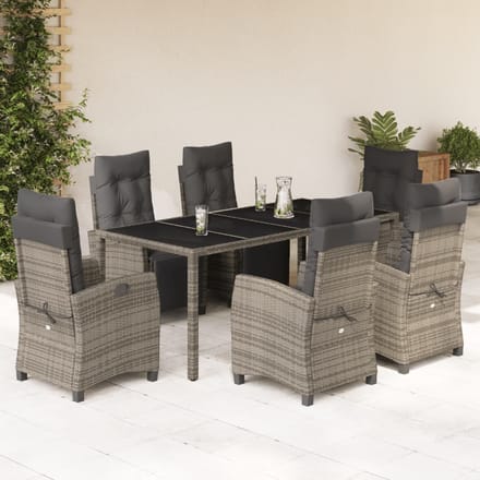 vidaXL - 7-delige - Tuinset - met - kussens - poly - rattan - grijs