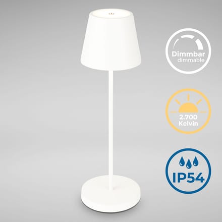 B.K.Licht - Dimbare Tafellamp - draadloos - LED bedlamp - met touch - voor buiten - met USB-C - wit
