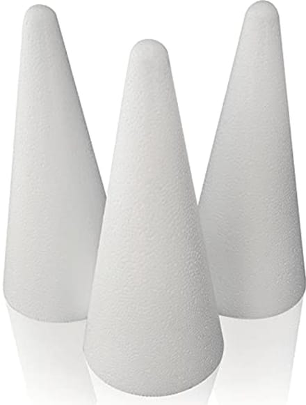 Piepschuim Kegels 9 cm Ø x 20 cm Hoog - 3 Stuks, Wit voor Creatief Handwerk
