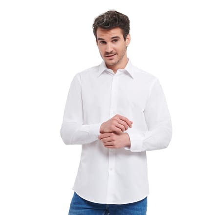 Russell Collection Heren Poplin Easy-Care Getailleerd overhemd met lange mouwen (Wit)