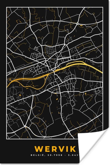 Poster Wervik - Plattegrond - Kaart - Goud - Stadskaart - 40x60 cm