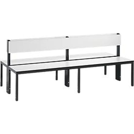 Basic Plus bank, 2-zijdig, rugleuning, zonder schoenenrek, 4-poots frame zwart grijs RAL 7021, B 1960 mm, decor wit