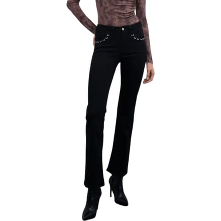 Goa Goa Roka model elastische flare jeans met metalen ogen