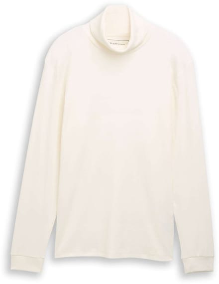 Tom Tailor Denim - Shirt met rolkraag en geribbelde structuur - Maat M - Wool White