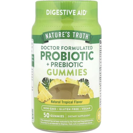 Nature's Truth, Probiotisch Spijsverteringssupplement, Natuurlijke Tropische Smaak, Vegan Gummies, 50 Stuks