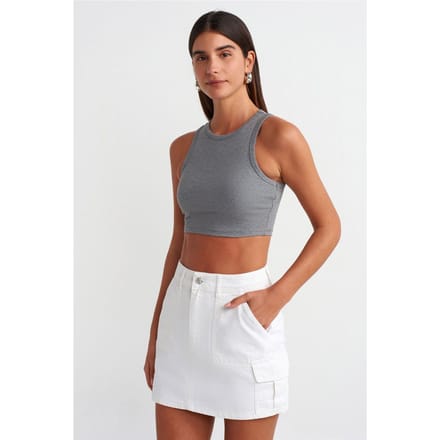 Dames Geribbelde Mouwloze Cropped Top