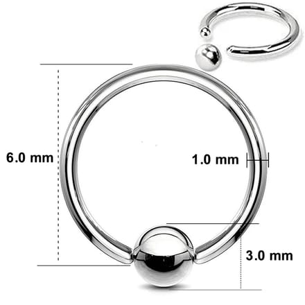 Ball Closure Piercing Ring – 1.0 mm Dikte – 6.0 mm Diameter – Chirurgisch Staal