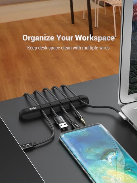 TOPK Zelfklevende kabelhouder voor 5 kabels | Cable organizer - Zwart