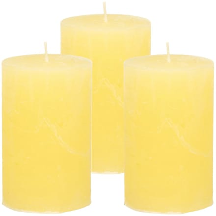 Atmosphera Stompkaars - 3x - geel - 5 x 8 cm - klein rustiek model - cilinderkaars - kaars