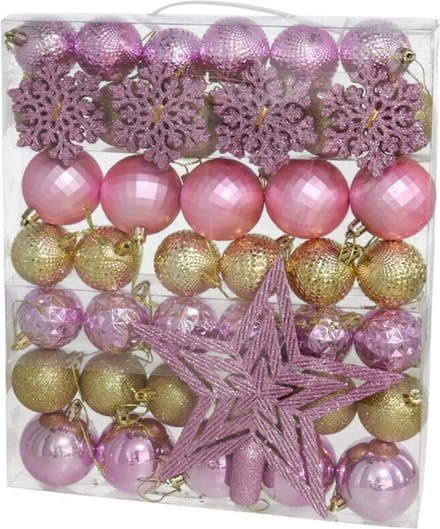 Gerimport Kerstballen set 57-delig - kunststof - met ster piek - roze goud