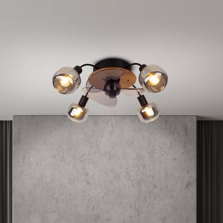 Näve Plafondventilator Fumoso, 4 E14 rookglas-armaturen