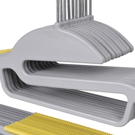 20x Antislip Kledinghangers Flexi Grijs-Geel - Ruimtebesparend & Duurzaam