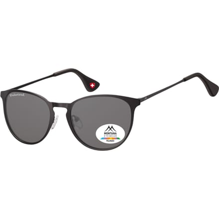 Sonnenbrille Montana mit rauchpolarisiertem Rundglas und schwarzen Metallbügeln
