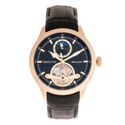 Heritor Automatic Gregory Semi-Skelet Horloge met Leren Band - Roségoud/Zwart
