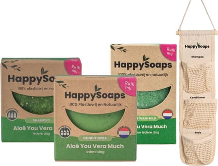 HappySoaps - 100% Plasticvrije Verzorgings Giftbox – Aloë Vera – 3 bars + bar-organizer