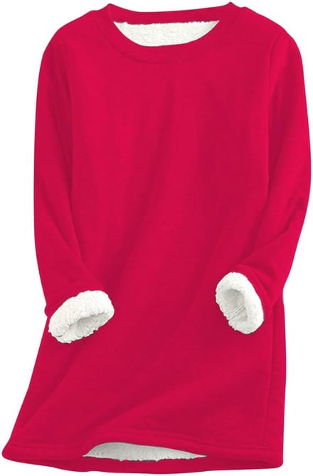 Dames Langarm Sweatshirt met Teddy Fleece & Ronde Hals