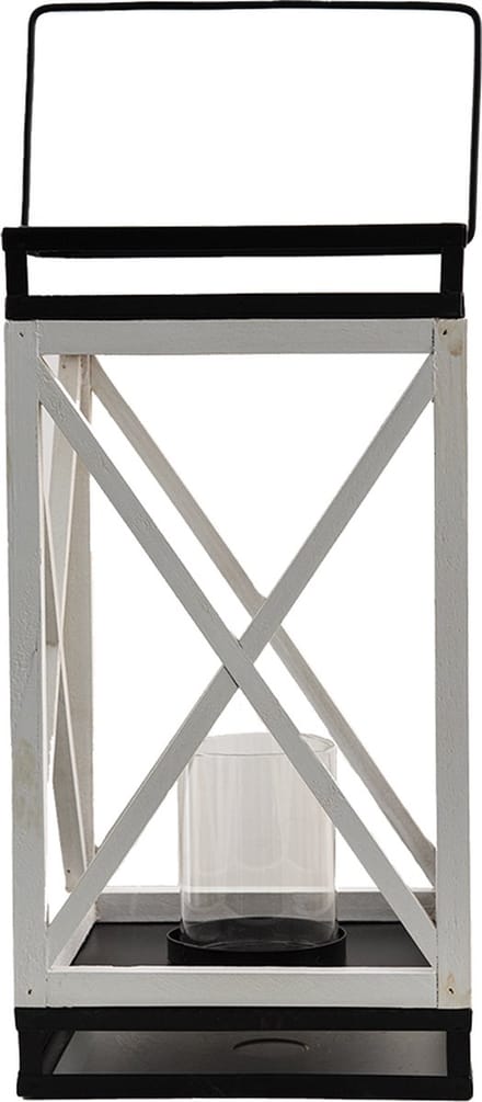 Clayre & Eef Lantaarn 38 cm Wit Zwart Hout