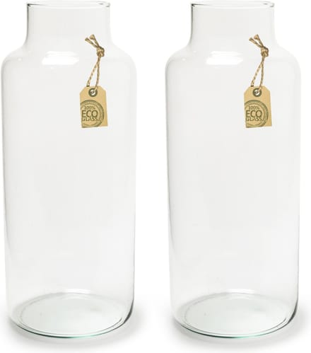 Jodeco bloemenvazen - 2 stuks - Eco glas transparant - H35 x D14,5 cm