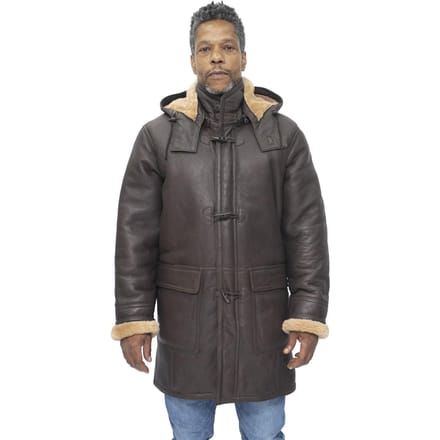 Duffelcoat van schapenvachtleer voor heren met capuchon-Hanko